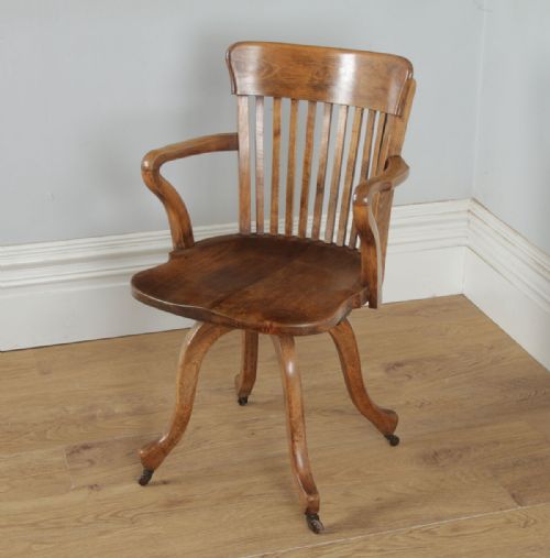 fig 5. Antique English Victorian Beech Revolving Office Desk Arm Chair (Circa 1890)