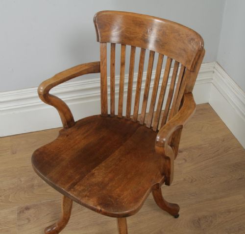 fig 6. Antique English Victorian Beech Revolving Office Desk Arm Chair (Circa 1890)