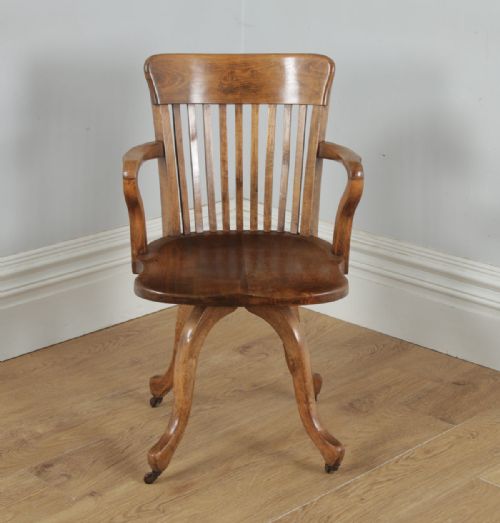 fig 7. Antique English Victorian Beech Revolving Office Desk Arm Chair (Circa 1890)