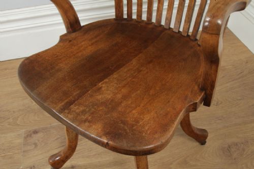 fig 8. Antique English Victorian Beech Revolving Office Desk Arm Chair (Circa 1890)