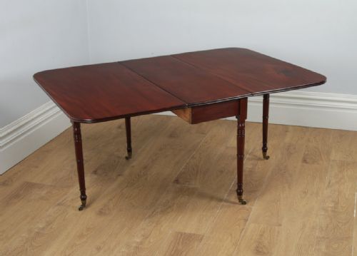 fig 1. Antique English Georgian Figured Mahogany Drop Leaf Pembroke Dining Table (Circa 1830)