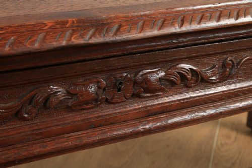 fig 7. Antique French Carved Green Man Oak Rectangular Centre Coffee Table (Circa 1870)