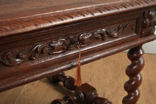 fig 8. Antique French Carved Green Man Oak Rectangular Centre Coffee Table (Circa 1870)