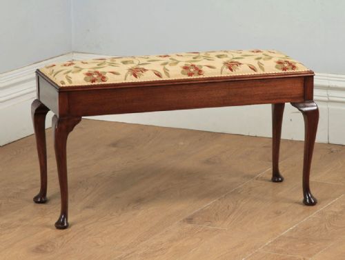 Antique English Edwardian Mahogany Upholstered Piano / Music / Duet Stool (Circa 1910)