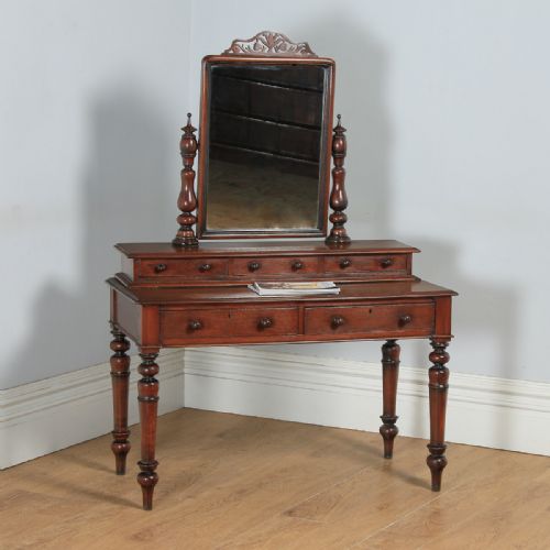 Antique Victorian Anglo-indian Colonial Teak Makeup Dressing Table with Mirror (Circa 1870)