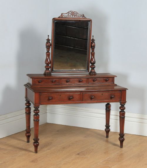 fig 1. Antique Victorian Anglo-Indian Colonial Teak Makeup Dressing Table with Mirror (Circa 1870)