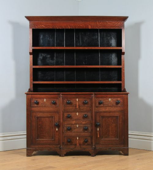 fig 2. Antique Welsh Caernarfonshire Breakfront Georgian Oak Sideboard Dresser Base & Rack (Circa 1830)