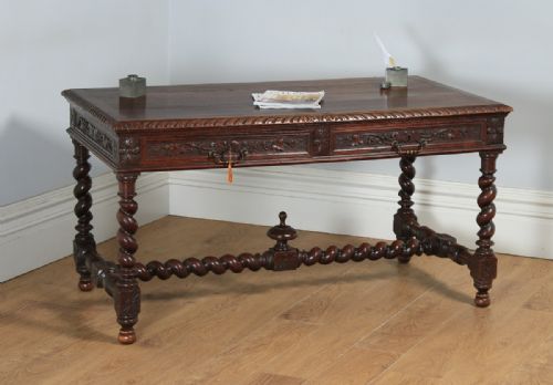 Antique French Provincial Carved Green Man Oak Writing Table (Circa 1870)