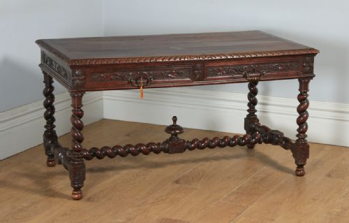 fig 1. Antique French Provincial Carved Green Man Oak Writing Table (Circa 1870)