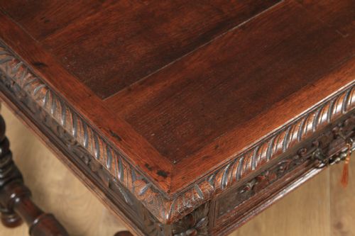 fig 4. Antique French Provincial Carved Green Man Oak Writing Table (Circa 1870)