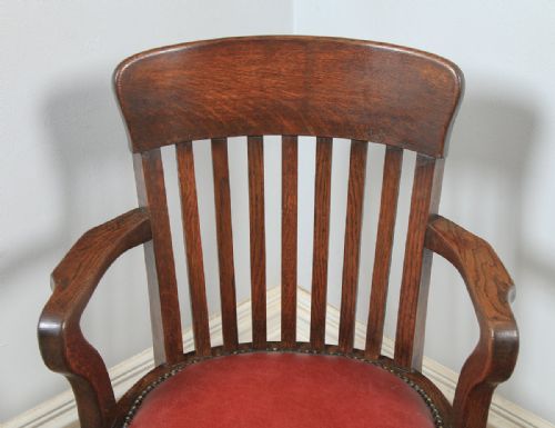 fig 5. Antique English Edwardian Oak & Red Leather Revolving Office Desk Arm Chair (Circa 1910)
