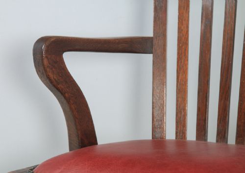 fig 6. Antique English Edwardian Oak & Red Leather Revolving Office Desk Arm Chair (Circa 1910)
