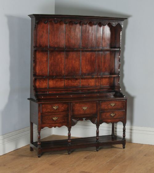fig 1. Antique Welsh Regency Georgian Oak Potboard Joined High Dresser Base & Rack Sideboard (Circa 1810)