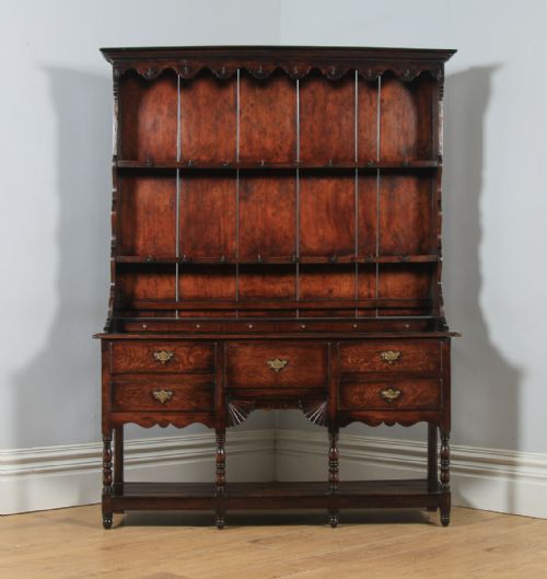 fig 2. Antique Welsh Regency Georgian Oak Potboard Joined High Dresser Base & Rack Sideboard (Circa 1810)