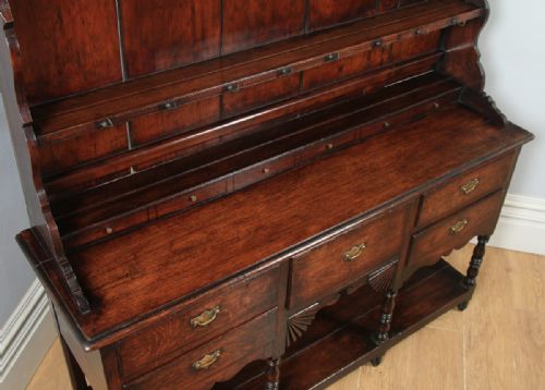 fig 7. Antique Welsh Regency Georgian Oak Potboard Joined High Dresser Base & Rack Sideboard (Circa 1810)