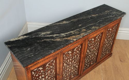 fig 3. Antique English Victorian Burr Walnut & Marble Sideboard Cabinet (Circa 1850)