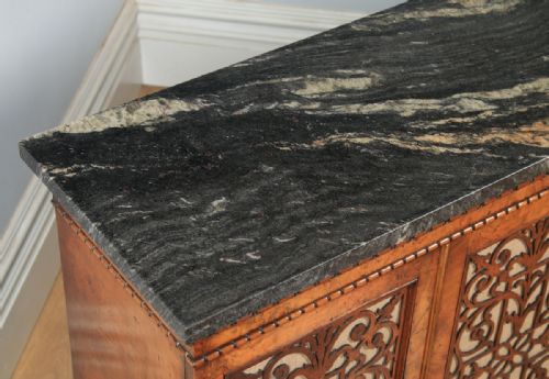 fig 4. Antique English Victorian Burr Walnut & Marble Sideboard Cabinet (Circa 1850)