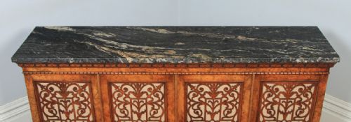 fig 5. Antique English Victorian Burr Walnut & Marble Sideboard Cabinet (Circa 1850)