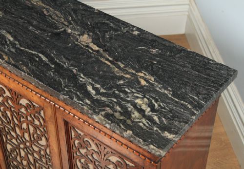 fig 6. Antique English Victorian Burr Walnut & Marble Sideboard Cabinet (Circa 1850)