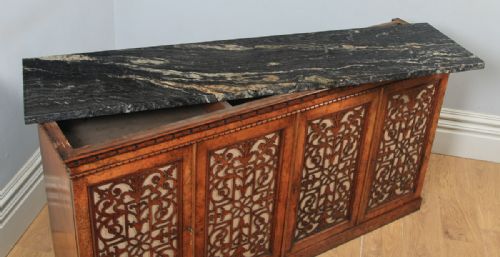 fig 7. Antique English Victorian Burr Walnut & Marble Sideboard Cabinet (Circa 1850)