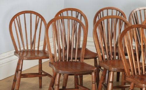 fig 2. Antique English Set of 12 Twelve Victorian Ash, Beech & Elm Windsor Stick & Hoop Back Kitchen Dining Chairs (Circa 1900)