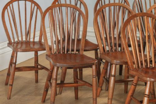 fig 4. Antique English Set of 12 Twelve Victorian Ash, Beech & Elm Windsor Stick & Hoop Back Kitchen Dining Chairs (Circa 1900)
