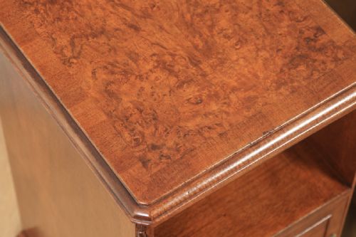 fig 5. Antique English Pair of Queen Anne Style Burr Walnut Bedside Cabinet Tables Night Stands by Maple & Co. (Circa 1920)