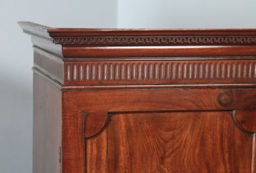 fig 2. Antique English Georgian Flame Mahogany Linen Press Wardrobe Cupboard (Circa 1790)