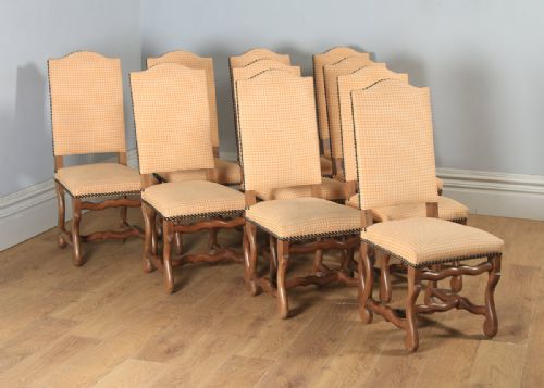 Set of Ten 10 French Os De Mouton Upholstered High Back Beech Dining Chairs Including Recovering (Circa 1930)
