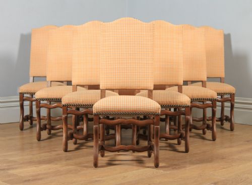 fig 1. Set of Ten 10 French Os De Mouton Upholstered High Back Beech Dining Chairs Including Recovering (Circa 1930)