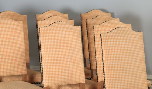 fig 3. Set of Ten 10 French Os De Mouton Upholstered High Back Beech Dining Chairs Including Recovering (Circa 1930)