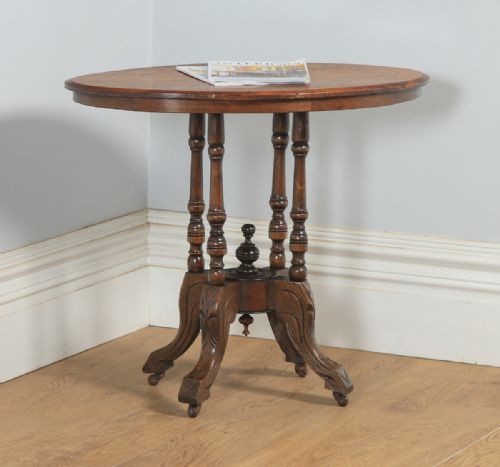 Antique English Victorian Aesthetic Walnut & Beech Inlaid Oval Loo Centre / Occasional Side Table (Circa 1890)