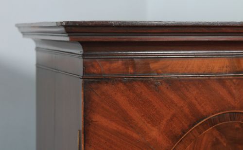 fig 2. Antique English Georgian Regency Flame Mahogany Linen Press Wardrobe Cupboard (Circa 1820)