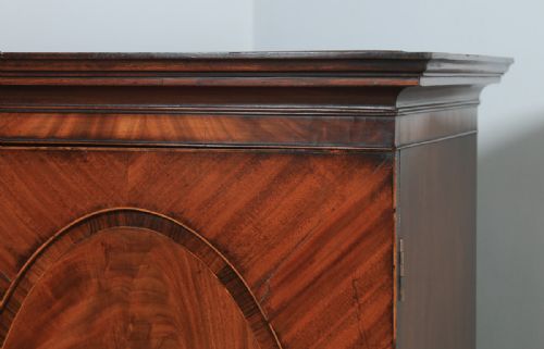 fig 3. Antique English Georgian Regency Flame Mahogany Linen Press Wardrobe Cupboard (Circa 1820)