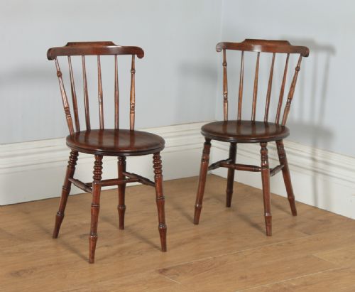Antique Swedish Pair of Edwardian Beech Ibex Penny Windsor Stick Back Kitchen Dining Chairs (Circa 1910)