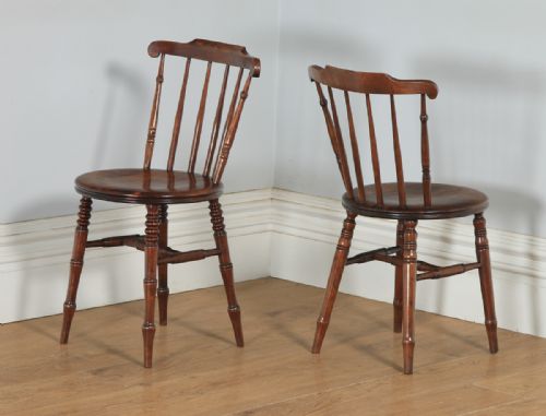 fig 1. Antique Swedish Pair of Edwardian Beech Ibex Penny Windsor Stick Back Kitchen Dining Chairs (Circa 1910)