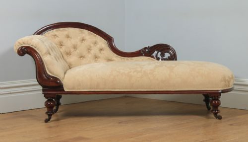 fig 1. Antique English Victorian Mahogany Upholstered Chaise Longue Settee Sofa Couch (Circa 1860)