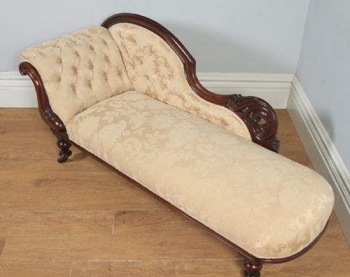 fig 2. Antique English Victorian Mahogany Upholstered Chaise Longue Settee Sofa Couch (Circa 1860)