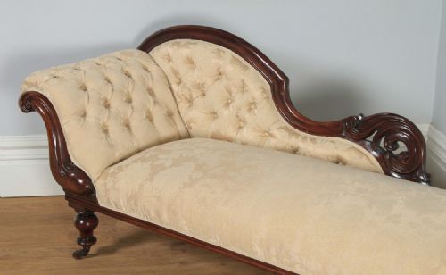 fig 3. Antique English Victorian Mahogany Upholstered Chaise Longue Settee Sofa Couch (Circa 1860)