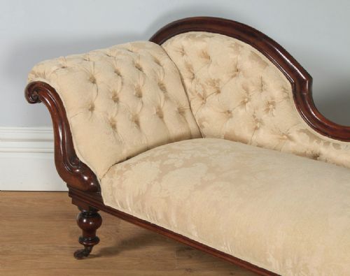 fig 4. Antique English Victorian Mahogany Upholstered Chaise Longue Settee Sofa Couch (Circa 1860)