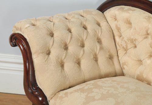 fig 5. Antique English Victorian Mahogany Upholstered Chaise Longue Settee Sofa Couch (Circa 1860)