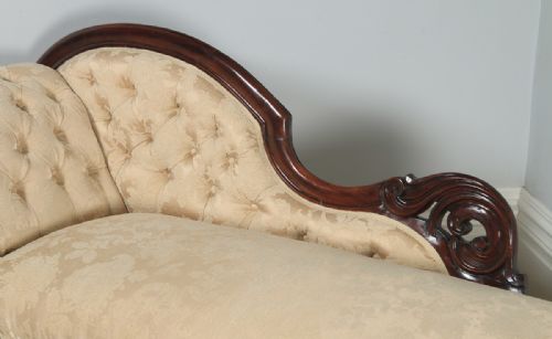 fig 6. Antique English Victorian Mahogany Upholstered Chaise Longue Settee Sofa Couch (Circa 1860)