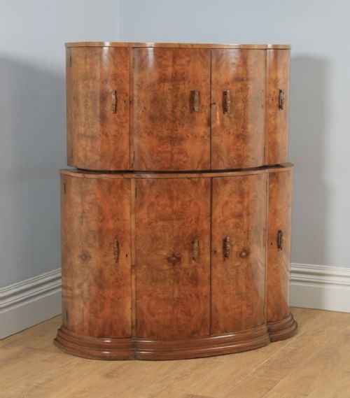 Antique English Art Deco Burr Walnut Cocktail Bar Drinks Cloud Shaped Cabinet (Circa 1930) from Harrods, London