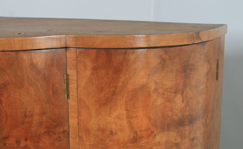fig 1. Antique English Art Deco Burr Walnut Cocktail Bar Drinks Cloud Shaped Cabinet (Circa 1930) from Harrods, London