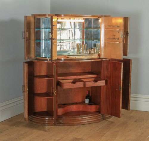 fig 6. Antique English Art Deco Burr Walnut Cocktail Bar Drinks Cloud Shaped Cabinet (Circa 1930) from Harrods, London