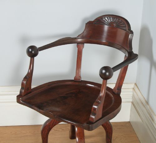 fig 2. Antique English Victorian Aesthetic Mahogany Revolving Office Desk Arm Chair (Circa 1890)