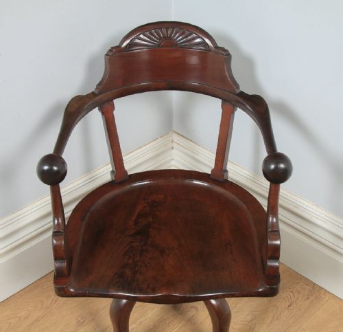 fig 3. Antique English Victorian Aesthetic Mahogany Revolving Office Desk Arm Chair (Circa 1890)