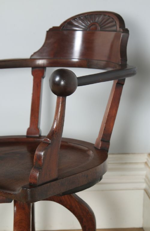 fig 7. Antique English Victorian Aesthetic Mahogany Revolving Office Desk Arm Chair (Circa 1890)