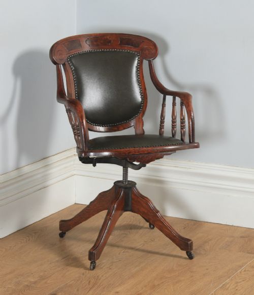 Antique American Sheriffs’ Victorian Oak Revolving Swivel Office Desk Library Captain’s Armchair / Chair (Circa 1900)