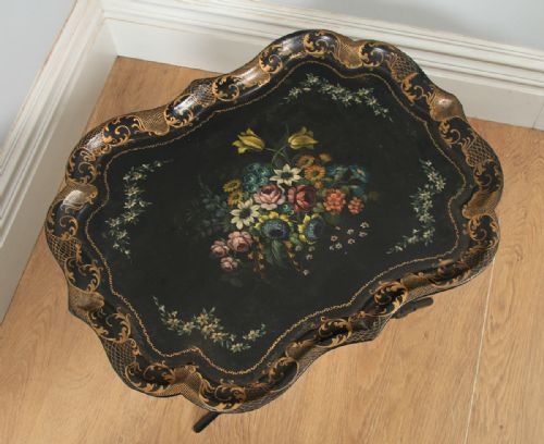 fig 3. Antique English Victorian Black Ebonised Chinoiserie Papier Mâché Butlers Drinks Tray (Circa 1860)